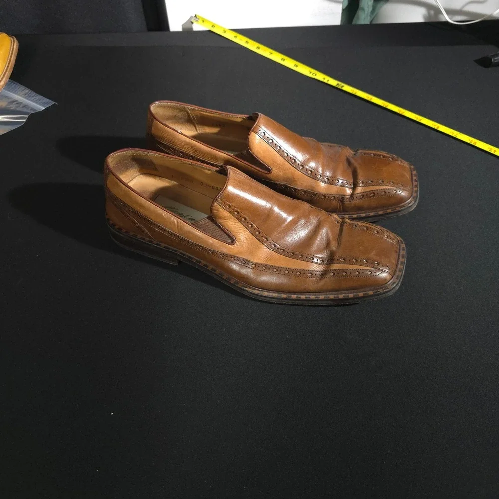Mezlan 3442 Loafers Mens 9.5 Brown Leather Brogue Square Toe Slip On Spain Dress